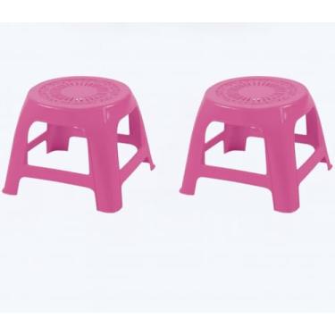 Imagem de Banquinho pequeno, com 17 cm de altura, feito de plástico reforçado, resistente e durável. (6 Rosa)