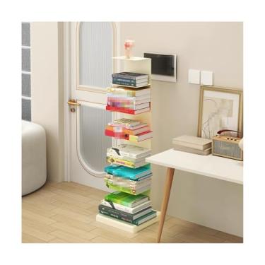 Imagem de Librero Estante invisível no chão Torre de livros de coluna de metal moderna estante aberta vertical organizador de livros independente para sala de estar, 6 camadas, bege