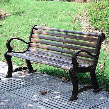 Imagem de Banco de jardim externo para pátio, banco de jardim de metal sem encosto/encosto, poltrona de namoradeira, à prova de intempéries, banco, móveis de pátio, ideal para uso interno e externo (cor