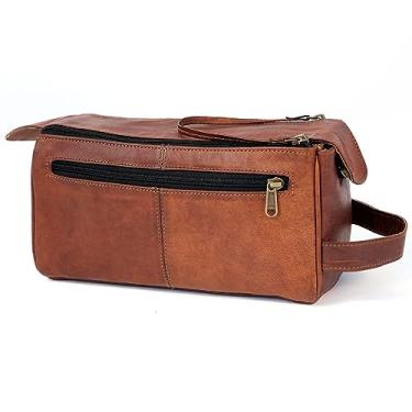 Imagem de Bolsa de barbear de couro genuíno para homens – Kit Dopp versátil, bolsa de higiene e bolsa Dopp para homens | Bolsa de higiene pessoal masculina de couro durável | Presentes ideais para homens