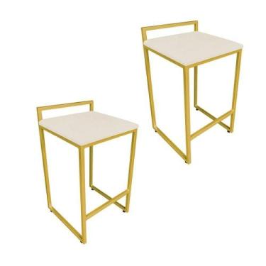 Imagem de Kit 02 Banquetas Lavínia Suede Bege Base Dourado - D' ROSSI