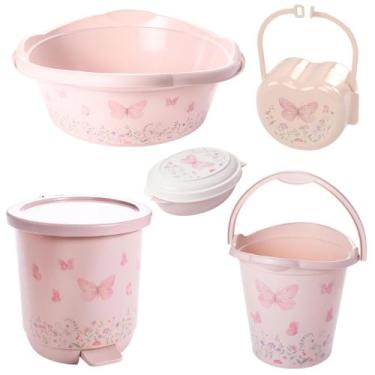 Imagem de Kit banho do bebê 5 peças bacia decorada ludica plasutil + balde + lix