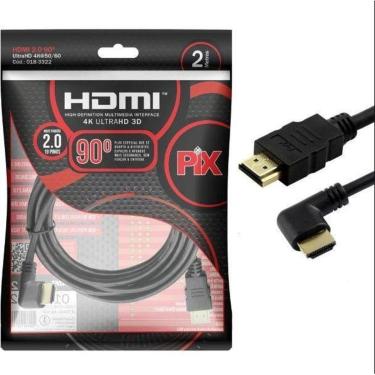 Imagem de Cabo HDMI 2.0 4K PIX, 2 Metros, 19 Pinos, Plug 90 Graus - 018-3322-Unissex