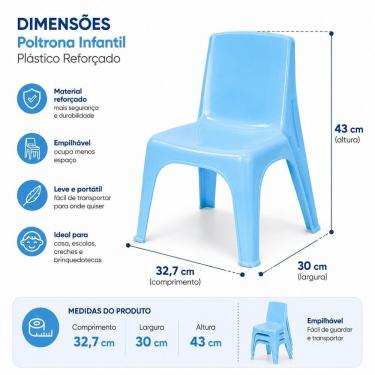Imagem de Cadeira Infantil Poltrona com Encosto Plástico Reforçado Azul 50kg Yeet