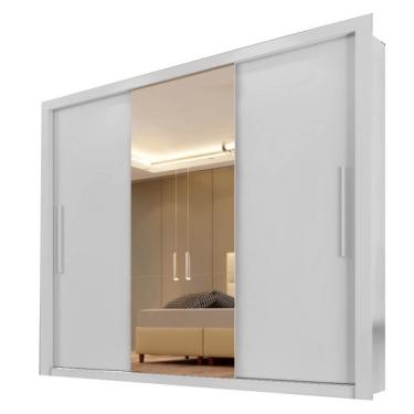 Imagem de Guarda Roupa Casal 3 Portas de Correr e Espelho Central Panama Sallêto Móveis Cor Branco