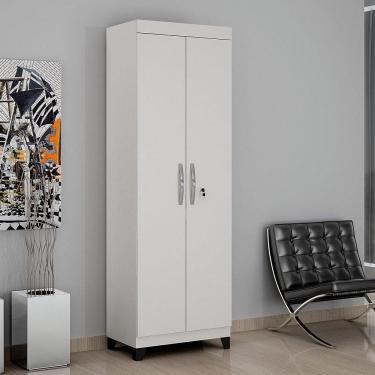 Imagem de Armário Multiuso Sapateira de Madeira Valdemóveis Asteca Com 2 Portas 5 Prateleiras e Pés Branco