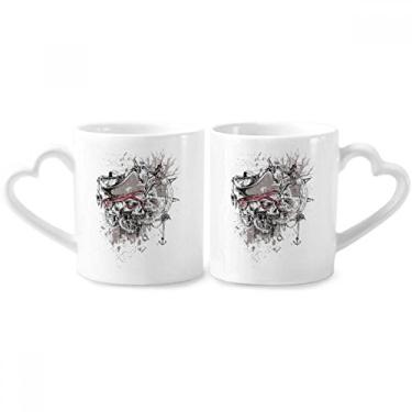 Imagem de Graffiti Street Pirata Leme Crânio Padrão Casal Caneca Porcelana Conjunto de Cerâmica Copo Amante Coração Alça