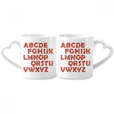 Imagem de Conjunto de canecas de porcelana de casal com estampa de A-Z Flower Leaf The Letter Lover Cup Heart Handle