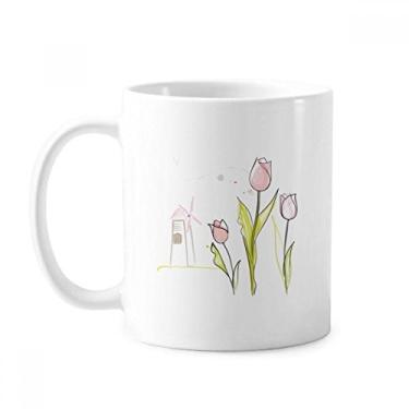 Imagem de Windmill Casa Tulipa Vegetação Flor Caneca Cerâmica Café Porcelana Utensílios de Mesa