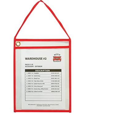 Imagem de C-Line Suportes de bilhetes de loja com tiras para pendurar, costurados, vermelho, ambos os lados transparentes, 22,86 cm x 30,48 cm, caixa com 15 (41924)