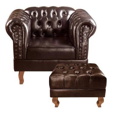 Imagem de Poltrona com Puff Decorativo Chesterfield Capitonê Dom Pedro Café
