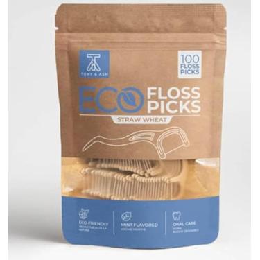 Imagem de Tony&Ash 100 palhetas de fio dental sabor menta | livre de BPA, ecológico para adultos e crianças | Trigo palha sustentável muito durável (100 unidades, menta)