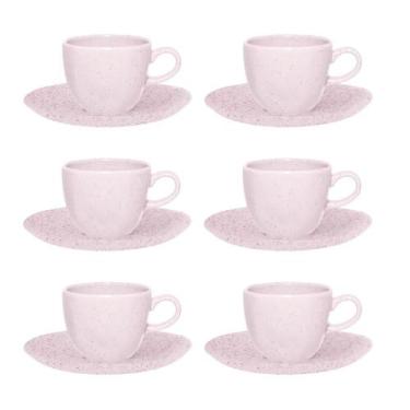 Imagem de Conjunto 6 Xícaras Chá Com Pires Ryo Pink Sand 220ml Porcelana Oxford