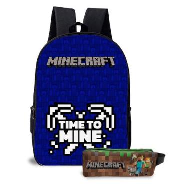Imagem de Kit Mochila com Estojo Escolar Infantil Game Minecrafit  Menino e Meni