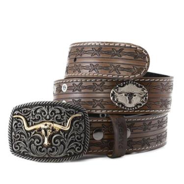 Imagem de Cinto Estilo Muladeiro Cowboy Country com Fivela Rústica em Couro Unis