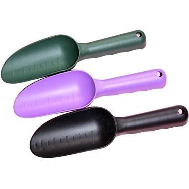 Imagem de 3 peças Pá de jardim doméstico pá de jardinagem de plástico para transplante de mão para cultivo de suculentas escavação pás de solo com alça ferramentas de jardinagem, 3 cores