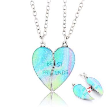 Imagem de Kefley Colares Best Friend para 2 meninas, colares de coração combinando com ilusão colorida para melhores amigas, presentes de aniversário, Natal, para melhores amigas, colar de amizade com glitter