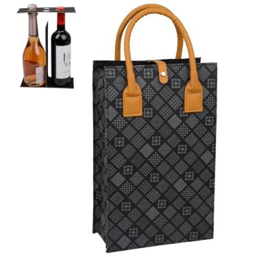 Imagem de NUOYIA porta-sacola portátil de vinho para garrafa de couro pu com 2 pu, estojo acolchoado para garrafa reutilizável com alças, bolsa térmica para vinho isolada, porta-presente de viagem par