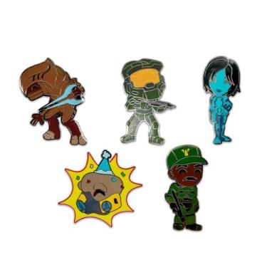 Imagem de Youtooz - Conjunto de 5 pinos esmaltados Halo de 5 cm com Master Chief e Cortana - Presente Halo para jogadores, Multicor, P