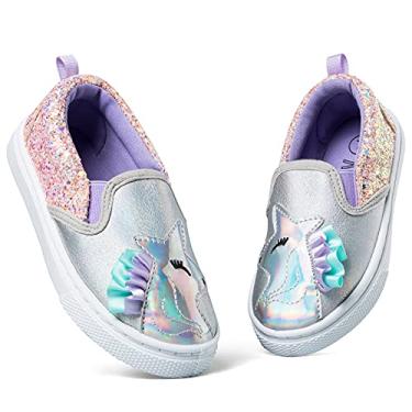 Imagem de K KomForme Tênis infantil de lona sem cadarço para corrida/caminhada, Unicórnio prateado, 7 Toddler