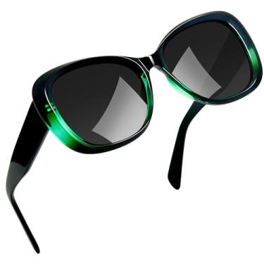 Imagem de Joopin Óculos de Sol Feminino Acetato Polarizado Oversized Proteção UV400 Modelo Borboleta Preto Verde