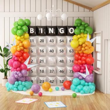 Imagem de OTLGEUA 184PCS Bingo Games Party Balloons Garland Arch Kit, 9ft Tall Square Foil Balloons Backdrop Wall with Pastel Latex Balloons & Letter Sticker for Bingo Decorations