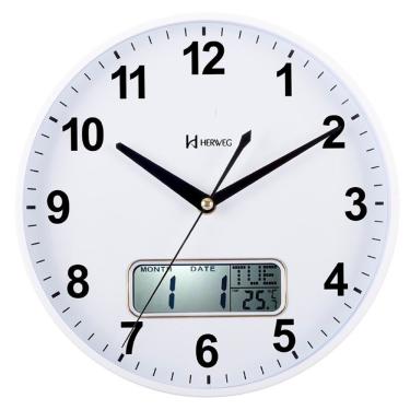 Imagem de Relógio Parede Herweg 26 Cm Termômetro Silencioso Branco - Branco