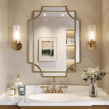Imagem de Brauthon Espelho decorativo dourado, espelhos de parede de 55 x 76 cm para sala de estar, sala de jantar, quarto, entrada, lareira, espelho geométrico retangular para banheiro