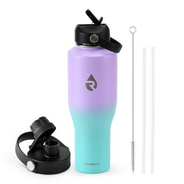 Imagem de RAYMYLO Garrafa de água isolada de 1,134 g com canudo cabe no suporte de copo de carro, aço inoxidável a vácuo de parede tripla (dura 48 horas, quente 24 horas), à prova de vazamento e sem BPA, cantil