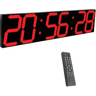 Imagem de Relógio De Parede Digital Led De 27 Polegadas, Brilho De 8 Níveis, Dimmer Automático, Alarme, Calendário, Termômetro, Controle Remoto, Para Academia De Cafeteria De Armazém Indust, Red