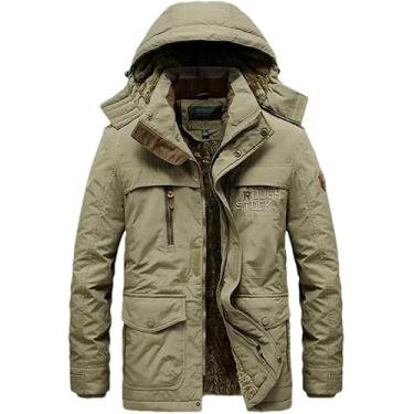 Imagem de Jaqueta Com Capuz Multi-bolso Para Homens Inverno Forro De Lã Parka Ao Ar Livre Militar Grosso Quente, Khaki, XL