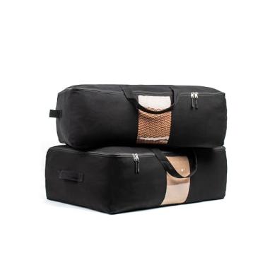 Imagem de Sacos de armazenamento de lona macia com zíper. Organizador de edredom king/queen grosso, respirável, 2 peças. Quatro alças de transporte e janela. Grande bolsa de 63,5 x 48 x 23 cm para lençóis