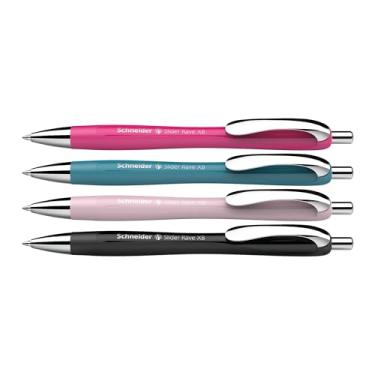 Imagem de Schneider Caneta esferográfica Slider Rave XB (extralarga), recarregável + retrátil, 1,4 mm, barris sortidos especiais, tinta azul, caixa promocional com 4 canetas (132564)