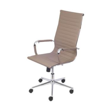 Imagem de Cadeira Boxbit Eames Office Esteirinha Alta P.U. Fendi Base Rodízio Cr