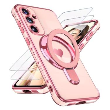 Imagem de Liufcx Capa para Samsung Galaxy S23 FE com protetor de tela de vidro: capa de suporte com padrão de coração de amor banhada a ouro luxuosa, capa de proteção completa para câmera TPU macia à prova de