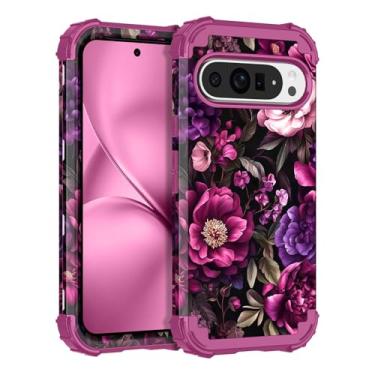 Imagem de LONTECT Capa para Google Pixel 10/10 Pro, capa protetora 3 em 1 híbrida resistente à prova de choque floral resistente 3 em 1, magenta