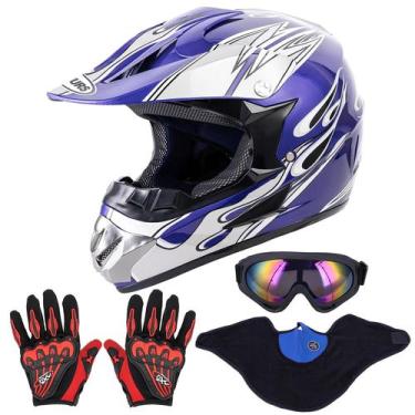 Imagem de Capacete Dirt Bike OUMURS Adult com óculos, luvas e máscara, azul M
