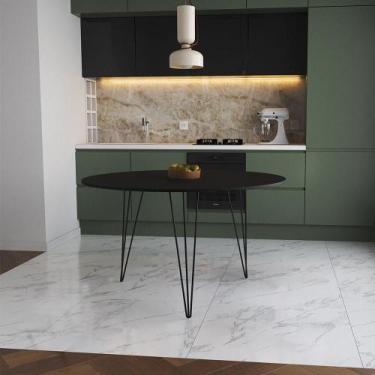 Imagem de Mesa De Jantar Redonda 110Cm Preta Clips 3 Pés Ferro Preto Cor: Preto 