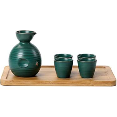 Imagem de TLTDSMY Conjunto de saquê japonês com bandeja conjunto de 4 peças de copos de saquê tradicional porcelana cerâmica cerâmica artesanato taças de vinho, 8 peças