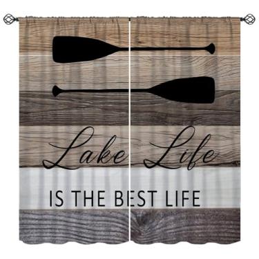 Imagem de Cortina Lake House Life, Remos, Remo, Barco, Caça, Janela, Tratamentos para Crianças Meninos Retrô Rústico Casa de Fazenda Tábua de Madeira Cortinas para Quarto, Sala de Estar, Cozinha, L106 x C114 cm