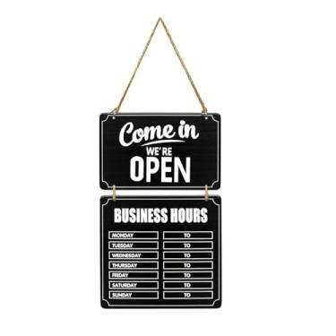 Imagem de shamjina Placa de horário comercial, quadro negro de boas-vindas, aberto e fechado, quadro negro pendurado para cafeteria, Preto