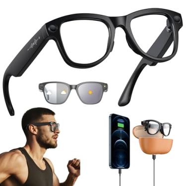 Imagem de AI Óculos Inteligentes Com Estojo De Carregamento De 3600mAh, 800W Óculos Inteligentes Bluetooth Com Chat GPT, Óculos Anti-Luz Azul, Gravação De Vídeo 1080P(Black+Brown case)