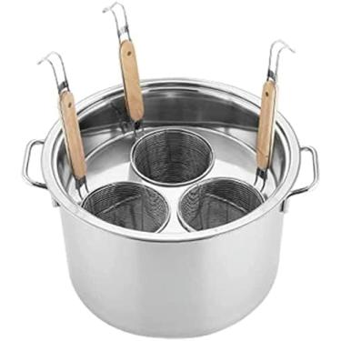Imagem de Conjunto de panela de macarrão com 3 furos, panela de aço inoxidável e panelas de inserção com cesta de três inserções e tampa para macarrão, macarrão, bolinhos de massa e legumes