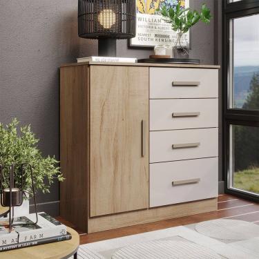 Imagem de Comoda Sapateira 1 Porta 4 Gavetas para Quarto com Corredicas Telescopicas Puxadores Modernos