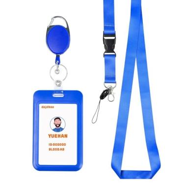 Imagem de 1 porta-crachá de identificação azul e clipe retrátil para carretel, chaveiro de quintal com crachá de identificação, lindo porta-cartão de foto, protetor de crachá para enfermeiros homens, meninos e