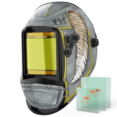 Imagem de YESWELDER Tela de visualização grande 3,94 "X3,66" True Color Power Solar Power Capacete de soldagem com escurecimento automático, 4 sensores de arco sombra ampla 4 ~ 5/9-9/13 para máscara de soldador de moagem de solda por arco TIG MIG LYG-M800H-VK