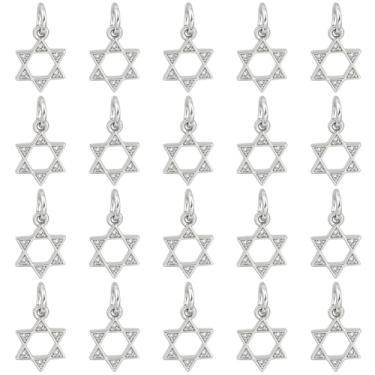 Imagem de BENECREAT Pingente de estrela de Davi de latão banhado a ouro 14K real para fazer colares, brincos, pulseiras, joias, 0.35 x 0.49 x 0.04 inches, Latão banhado a platina 14K real, Sem Pedra Preciosa