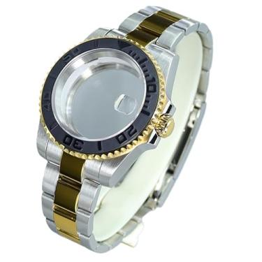 Imagem de FEIYASHI Caixa de relógio de mergulho de aço inoxidável de dois tons de luxo de 40 mm para movimento NH35/NH36 Miyota8215 8205 2824, Tampa inferior de vidro 3, For NH35 34 36 38 Movement, Caixa de