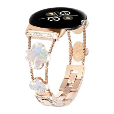 Imagem de Alociaga Pulseira de metal brilhante, compatível com Google Pixel Watch 3 de 41 mm/2/1, pulseira feminina de substituição para smartwatch Pixel Watch 3 de 41 mm/2/1