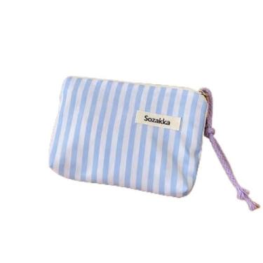 Imagem de Bolsa de armazenamento de almofada de batom listrada, pequena bolsa de maquiagem portátil para moedas, organizador de cosméticos de viagem, Azul
